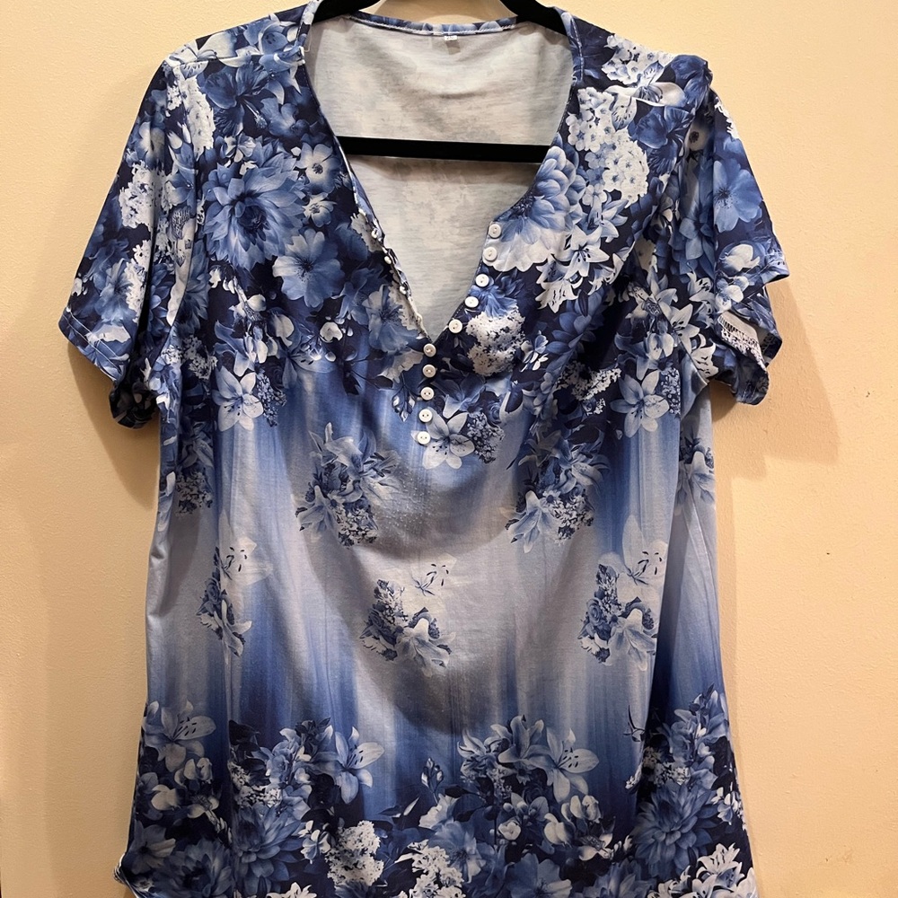 Elegant Blue Floral Women's Blouse